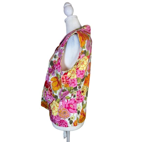 Sag Harbor Petite Floral Vest 14P Pink Orange Button Front Vest Vintage Spring - Picture 5 of 9